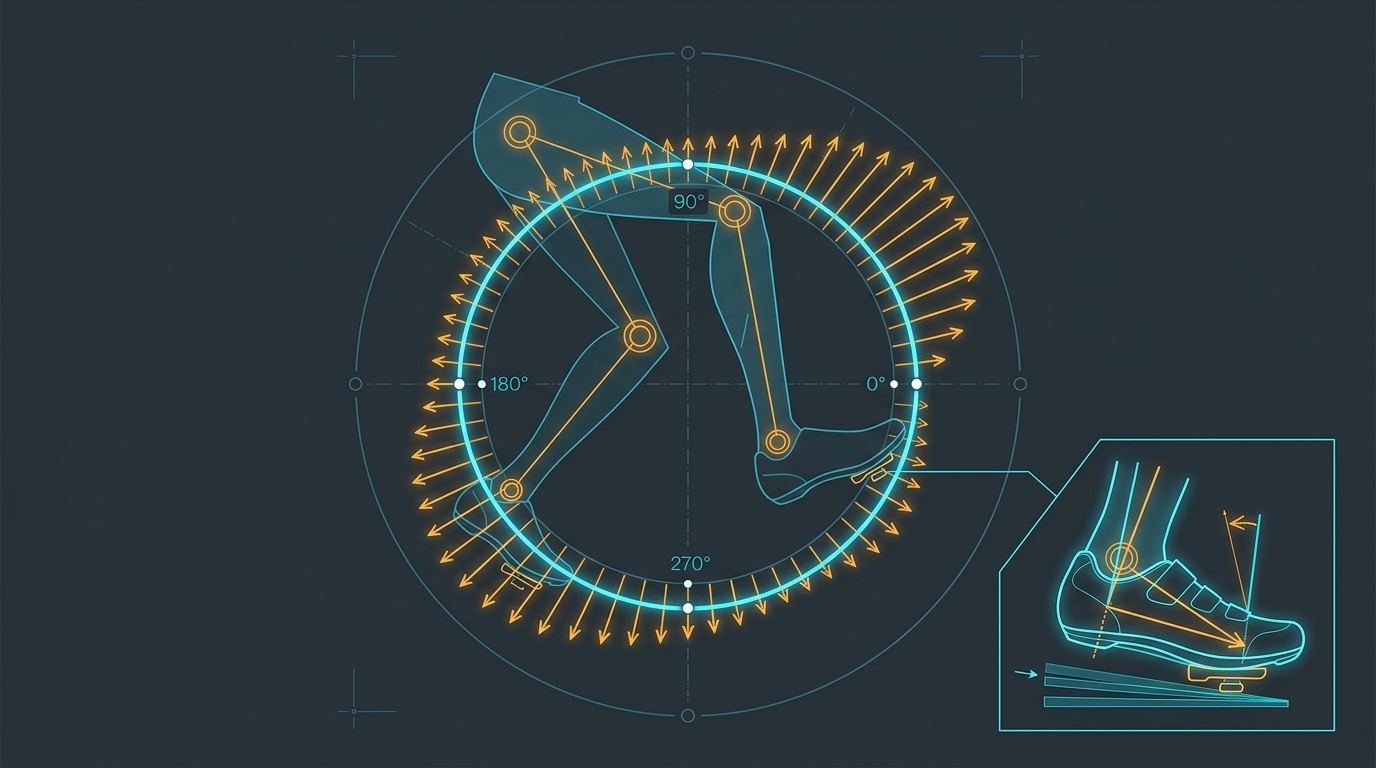Biomechanical pedaling kinematics and torque polar vector diagram with varus valgus wedge correction